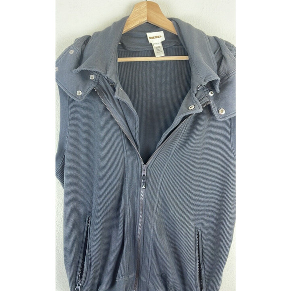 DIESEL MEN'S WAFFLE KNIT GRAY HOODED VEST SIZE L - Picture 9 of 10